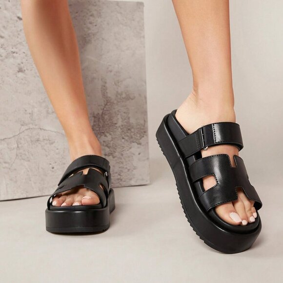 Black Punk Women's Wedge Heel Platform Sandals - Picture 5 of 5